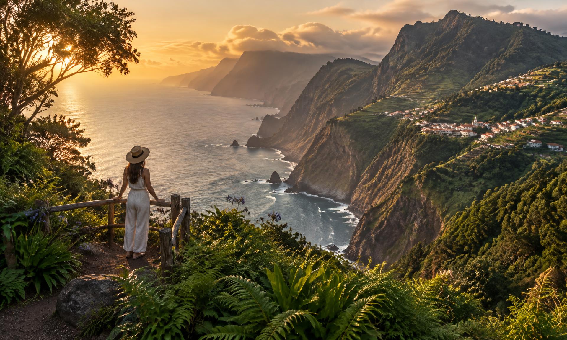 Traveler overlooking Madeira's dramatic Atlantic coastline